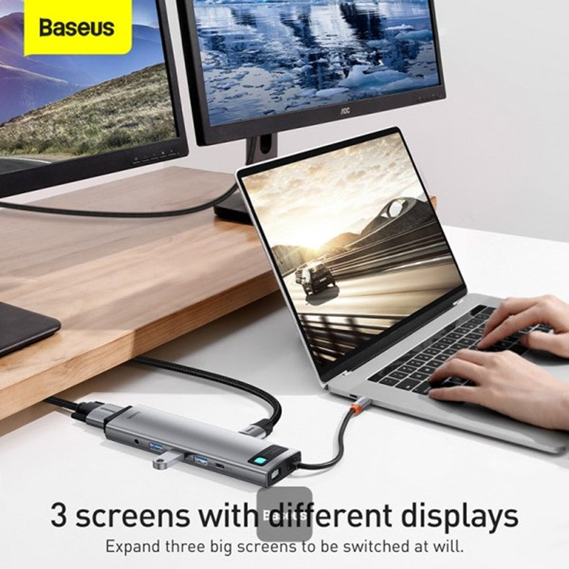 Baseus Metal Gleam Series 11-In-1 Multifunctional Type-C Hub Docking Station Space Gray