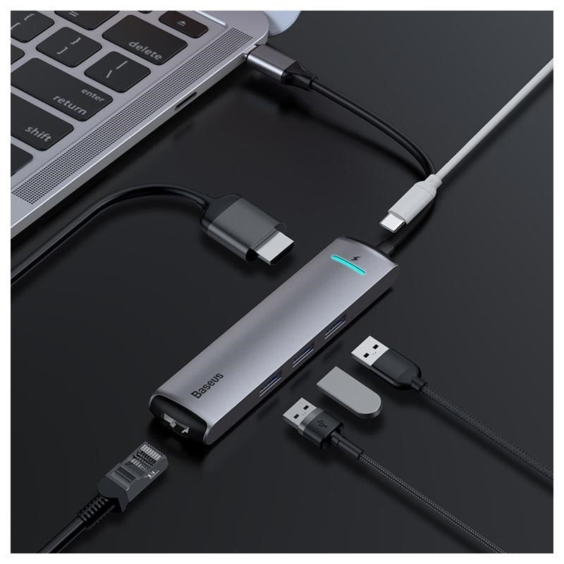 Baseus 6 In 1 Smart Type C Hub , USB, HDMI, Network