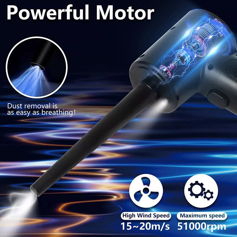 Rechargeable Wireless Air Duster 51000RPM USB Cordless Cleaning Air Duster, Blower Gun for Computer, Laptop, Keyboard with 5 Nozzles - Black