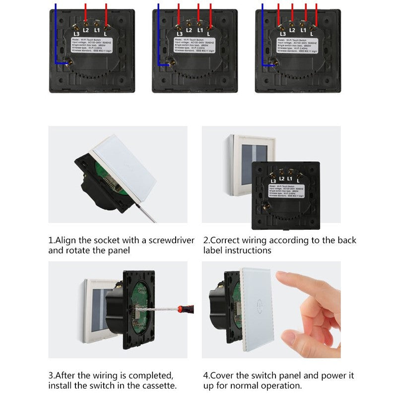 Smart WiFi Glass Panel Wall Touch Switch Power Socket (UK) 800W (3 Gang) With App Control Works with Amazon Alexa, Google Home Assistant - White