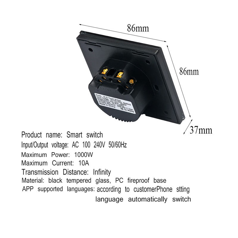 Smart WiFi Glass Panel Wall Touch Switch Power Socket (UK) 800W (3 Gang) With App Control Works with Amazon Alexa, Google Home Assistant - White