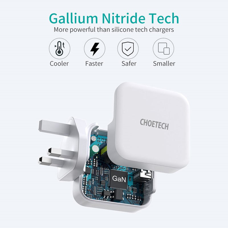 Choetech شاحن 65 واط مزدوج USB C منفذ GaN - أبيض