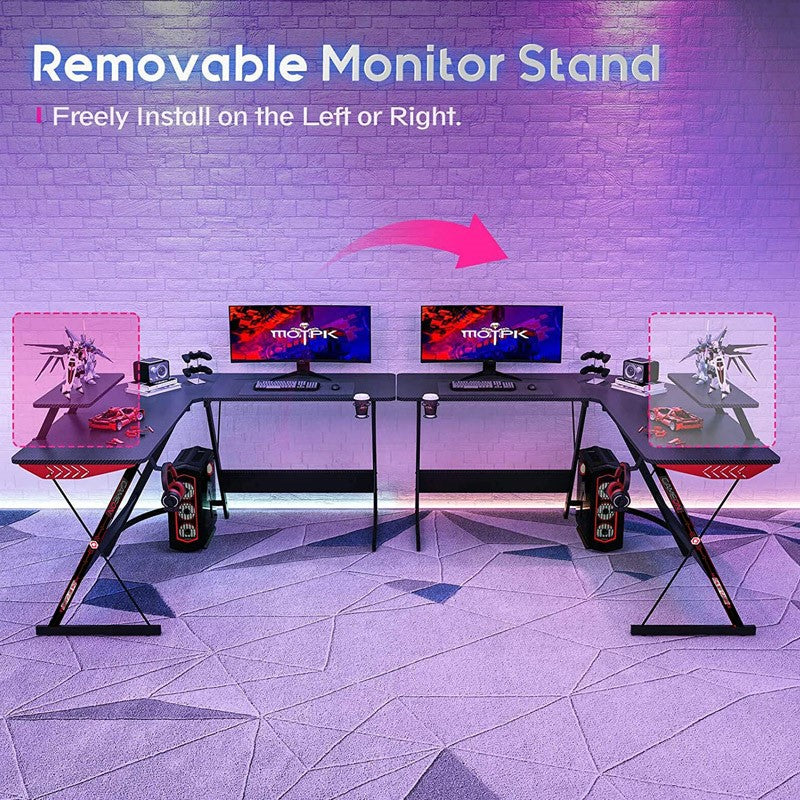 GAMEON L-Shaped Slayer I Series Gaming Desk (Size: 129*129*74cm & Table top 80*46cm) With Headset Hook, Cup Holder & Accessories Stand - Black