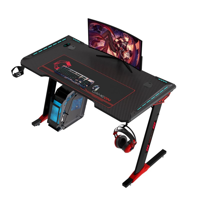مكتب ألعاب جيم أون Raptor II Series على شكل حرف Z RGB متدفق (الحجم: 140-60-72 سم) مع (800*300*3 مم - لوحة ماوس)، خطاف سماعة رأس وحامل أكواب - أسود