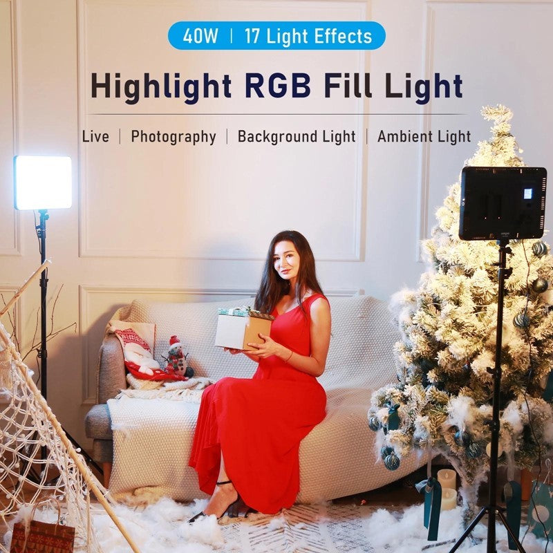 Weeylite 2 In 1 Sprite 40 RGB Selfie, Streaming Light Kit With (1) Portable Bag, (2), Light, (2) Tripod, (2) Two-way Converter, (2) DC Adapter, (1) Remote Controller - Black  - Open Box
