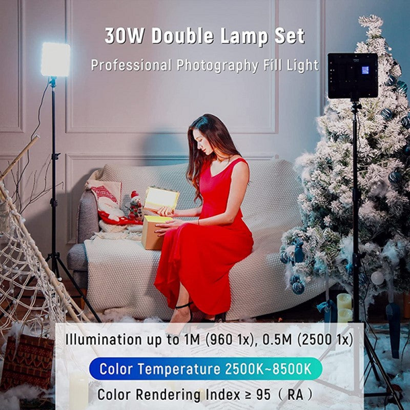 Weeylite 2 In 1 Sprite 20 RGB Selfie, Streaming Light Kit With (1) Portable Bag, (2), Light, (2) Tripod, (2) Hot Shoe Adapter, (2) DC Adapter, (1) Remote Controller - Black  - Open Box
