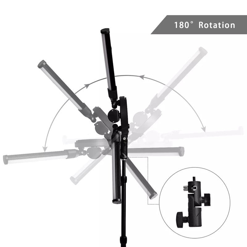 Adjustable LED 6 Star Tube Selfie Ring Light Tripod Stand For Beauty Makeup, Photography (1 x Bag, 1x Phone Holder, 1x Ball Head, 1x Power Adapter, 1x Plug, 1x Manual, 1x Tripod stand) - Black  - Open Box