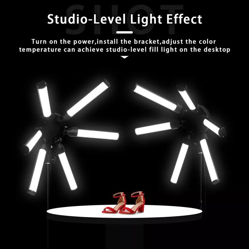 Adjustable LED 6 Star Tube Selfie Ring Light Tripod Stand For Beauty Makeup, Photography (1 x Bag, 1x Phone Holder, 1x Ball Head, 1x Power Adapter, 1x Plug, 1x Manual, 1x Tripod stand) - Black  - Open Box