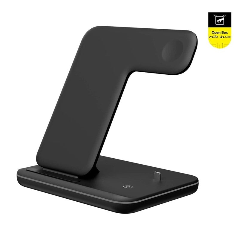 3 In 1 Wireless 15W Charging Stand, Station With LED Light For Apple Watch, Smart Phones & QI Enabled Cell Phones And Airpods - Black - Open Box