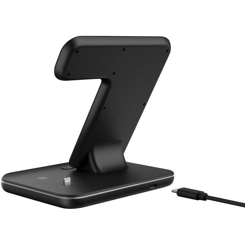 3 In 1 Wireless 15W Charging Stand, Station With LED Light For Apple Watch, Smart Phones & QI Enabled Cell Phones And Airpods - Black - Open Box