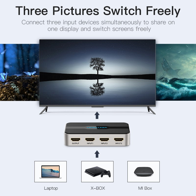 Vention - 3 In 1 Out HDMI Switcher With Audio Separation - Open Box