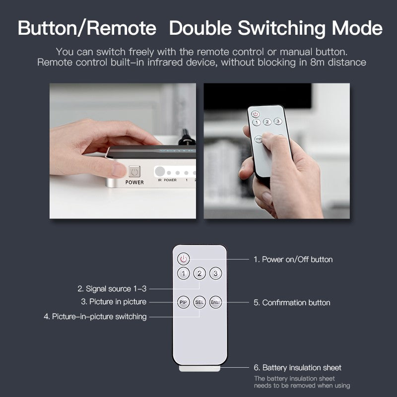 Vention - 3 In 1 Out HDMI Switcher With Audio Separation - Open Box