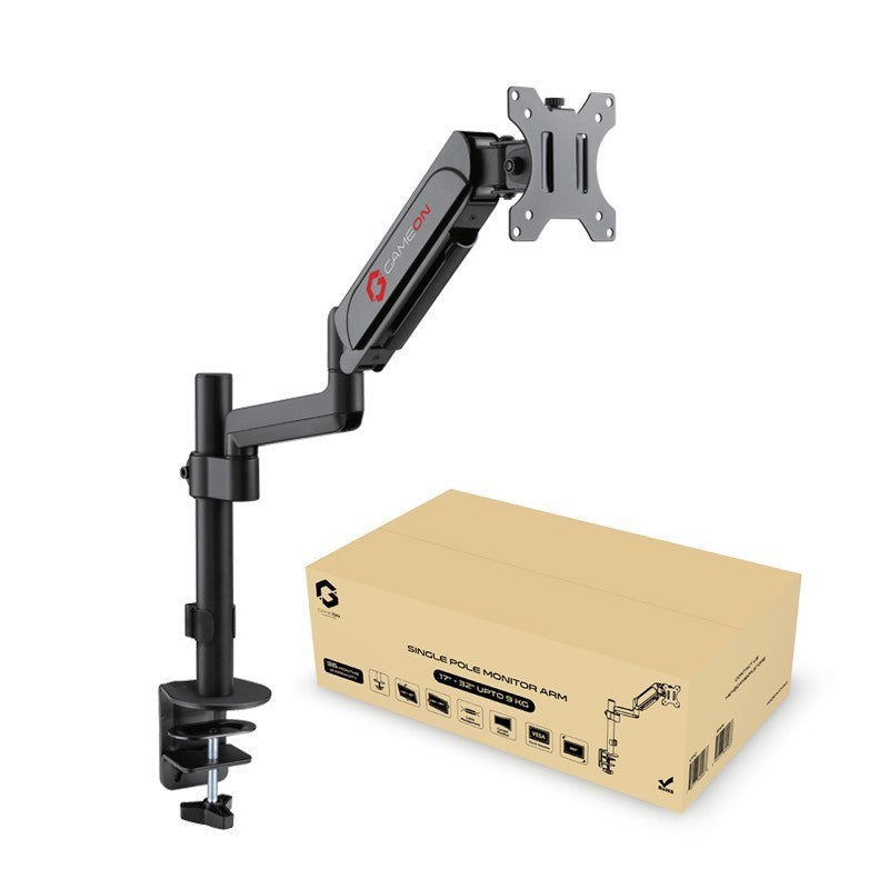 GAMEON GO-2038 Pole-Mounted Aluminum Heavy-Duty Gas Spring Single Monitor Arm, Stand And Mount For Gaming And Office Use, 17