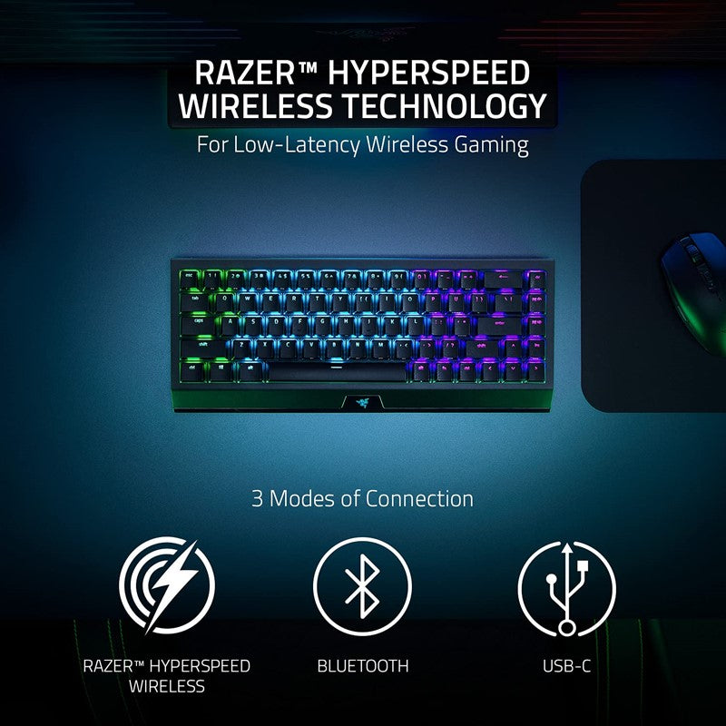 Razer BlackWidow V3 Mini HyperSpeed Wireless 65% RGB Mechanical Gaming Keyboard, Phantom Edition (US Layout) - Black