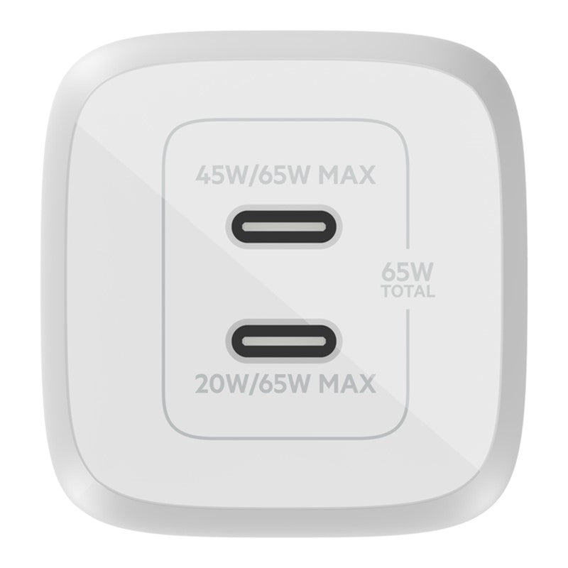 Belkin - 65W Dual Usb-C Gan Pd Wall Charger With Pps - C1/C2=65 - C1+C2=45+20, White
