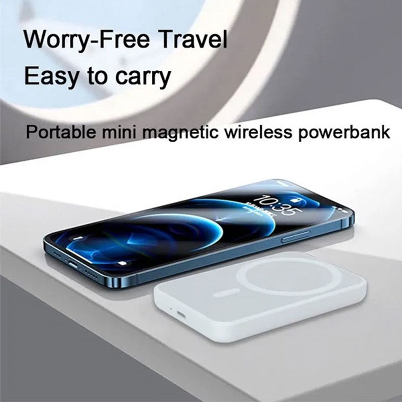 Mini Magnetic Wireless Power Bank 5000 mAh - White