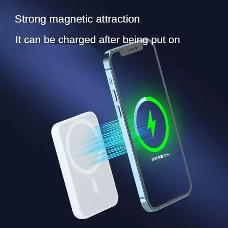Mini Magnetic Wireless Power Bank 5000 mAh - White