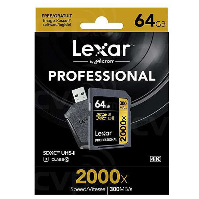 Lexar 64GB Professional 2000X Sdhc Uhs-Ii Cards, Up To 300Mb/S Read 260Mb/S Write C10 V90 U3