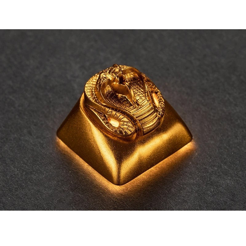 ZomoPlus مخصص ثلاثي الأبعاد GOLDEN COBRA Cherry MX Switches and Clones ، غطاء مفاتيح معدني بطابع ألعاب وفيلم مع نقش CNC (حجم 1u) للوحة مفاتيح الألعاب الميكانيكية - ذهبي - صندوق مفتوح