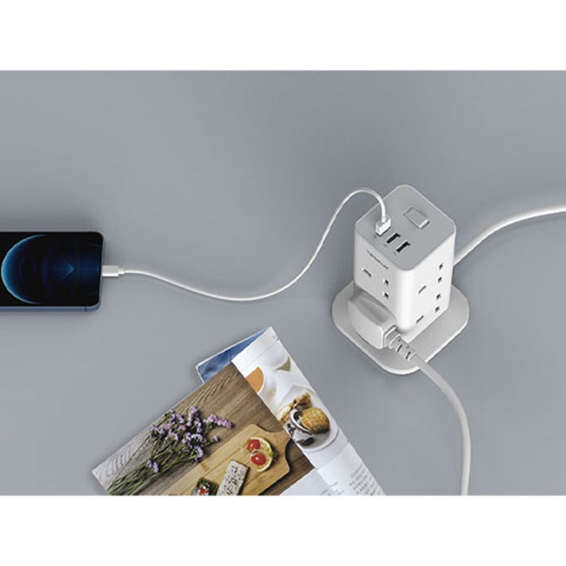 وصلة تمديد من Tessan ، برج تمديد متعدد التوصيلات بـ 8 طرق مع 3 فتحات USB ، سلك تمديد حماية من التيار الكهربائي مع مفتاح ، قابس كهرباء برج مقبس مع كابل 2 متر للمنزل والمكتب والمطبخ
