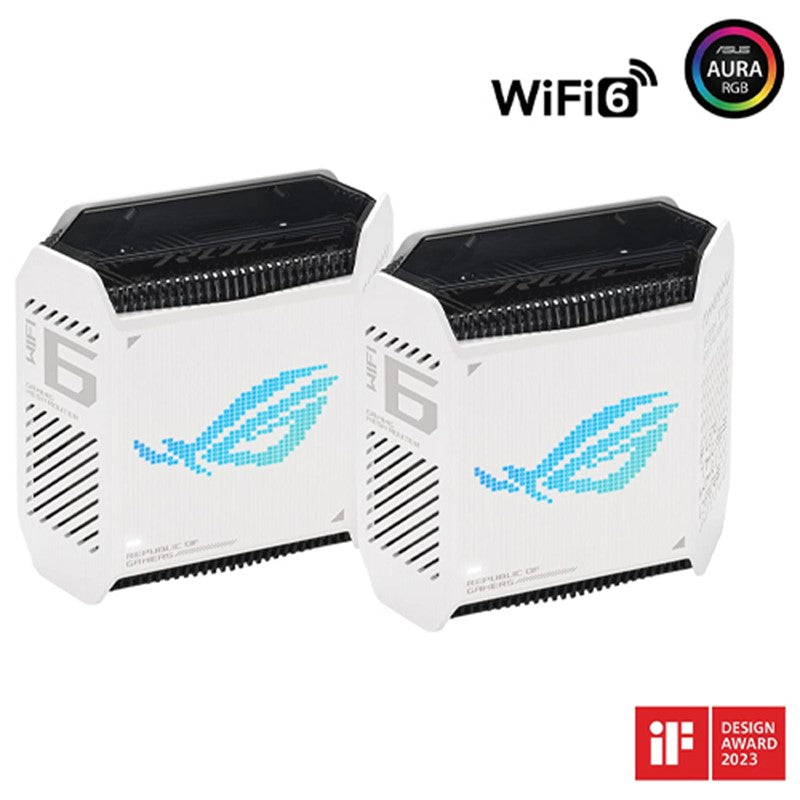 أسوس جي تي 6 (2-PK أبيض) راوتر ROG Rapture Wi-Fi 6 ثلاثي النطاق للألعاب (أبيض)