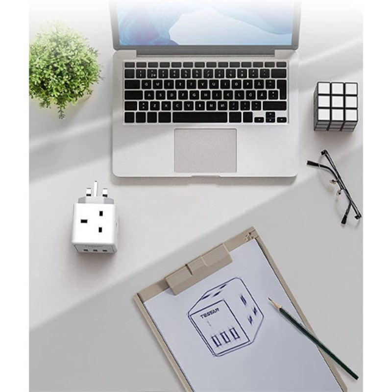 محول قابس تمديد من Tessan ، محول قابس ثنائي الاتجاه محمي من زيادة التيار مع 3 Usb ، 13A Cube متعدد التوصيلات مقبس حائط تمديد للمنزل والمكتب والمطبخ