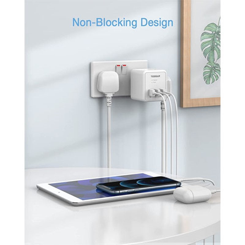 محول قابس تمديد من Tessan ، محول قابس ثنائي الاتجاه محمي من زيادة التيار مع 3 Usb ، 13A Cube متعدد التوصيلات مقبس حائط تمديد للمنزل والمكتب والمطبخ