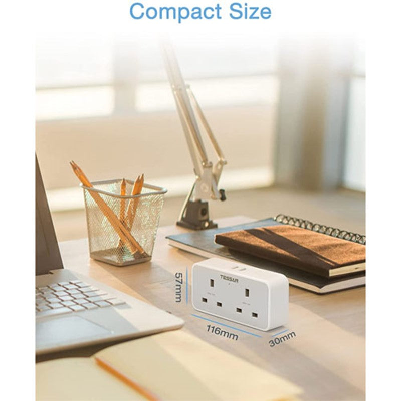 محول قابس تمديد من Tessan ، محول قابس مزدوج مع 2 USB ، مهايئ تمديد مقابس ثنائية الاتجاه ، مقبس طاقة شاحن جداري محمي من التيار المزدوج 13A UK للمنزل والمكتب والمطبخ والكمبيوتر الشخصي