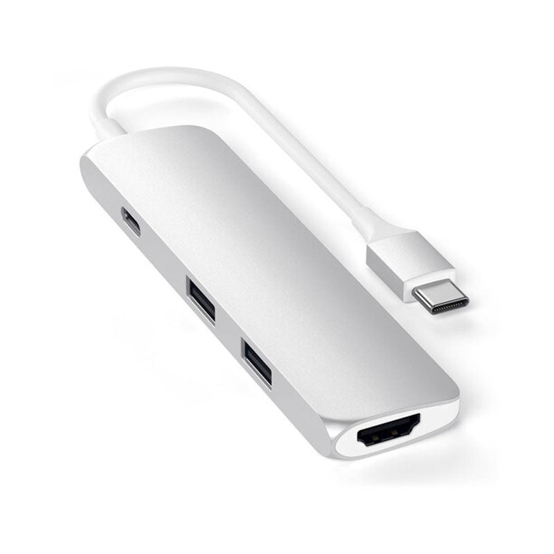محول Satechi USB Type-C 4 في 1 نحيف متعدد المنافذ ، فضي