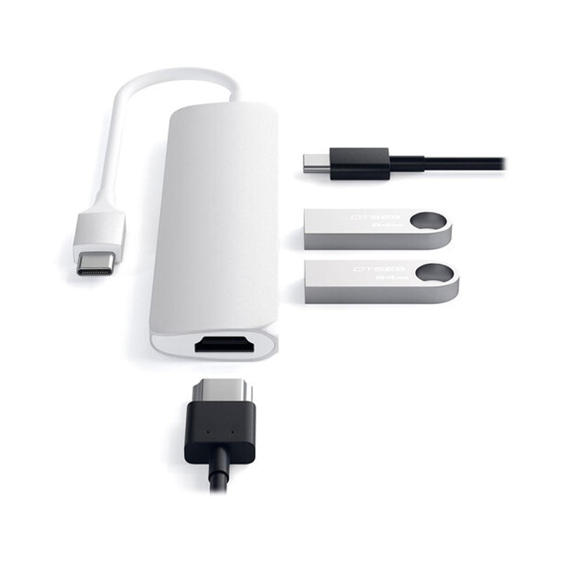 محول Satechi USB Type-C 4 في 1 نحيف متعدد المنافذ ، فضي