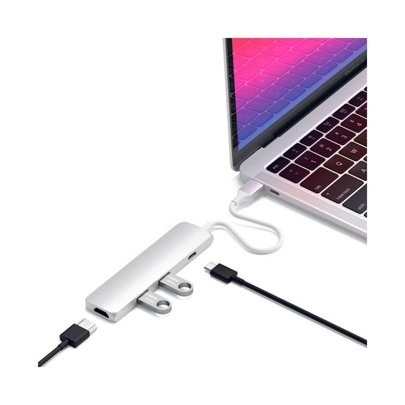 محول Satechi USB Type-C 4 في 1 نحيف متعدد المنافذ ، فضي