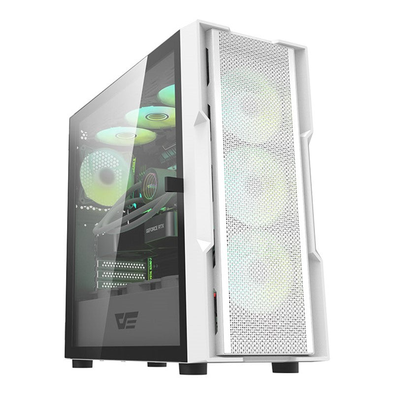 حقيبة الألعاب Aigo DarkFlash DK431 Mesh E-ATX Full Tower (مع 4 مراوح ARGB باللون الأسود) - أبيض