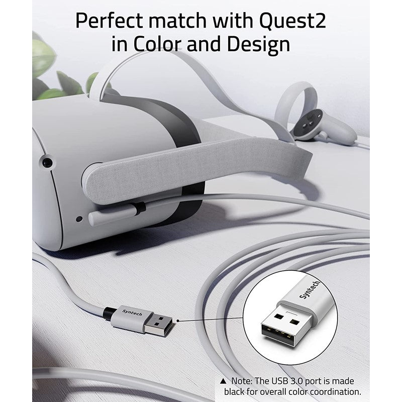 كابل شحن Syntech بطول 16 قدم متوافق مع Oculus/Meta Quest 2، أبيض
