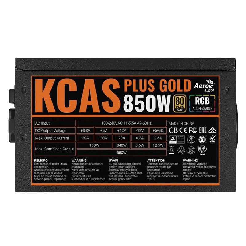 Aerocool KCAS 80 PLUS GOLD 850W ARGB Gaming Power Supply
