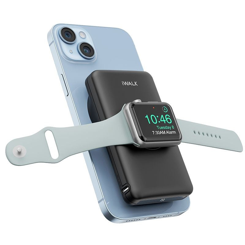 بنك الطاقة iWalk MAG-X اللاسلكي المغناطيسي بقدرة 10000 مللي أمبير في الساعة مع منفذ شحن لساعة Apple - أسود