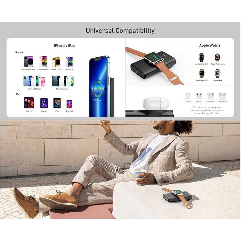 بنك الطاقة iWalk MAG-X اللاسلكي المغناطيسي بقدرة 10000 مللي أمبير في الساعة مع منفذ شحن لساعة Apple - أسود