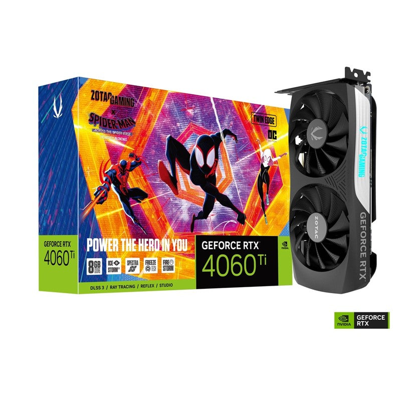 زوتاك جيمنج جي فورس بطاقة رسومات الألعاب RTX 4060 Ti سعة 8 جيجابايت توين إيدج أو سي إصدار سبايدر مان GDDR6