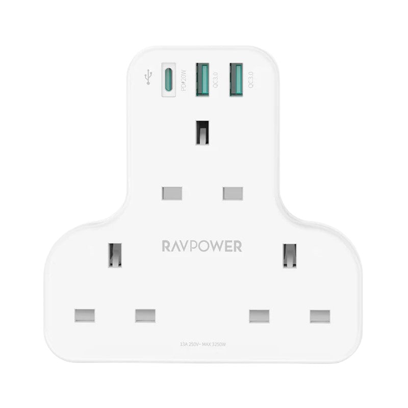 RavPower RP-PC1036 PD Pioneer 20W 3 Port Charger White UK Version with 3 AC Plug
