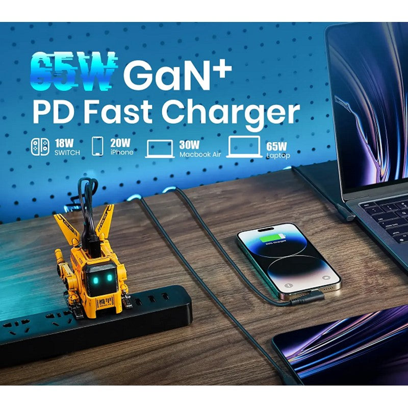 شاحن سريع GravaStar Alpha65 65W GaN، قابس الاتحاد الأوروبي والمملكة المتحدة - إصدار متضرر من الحرب