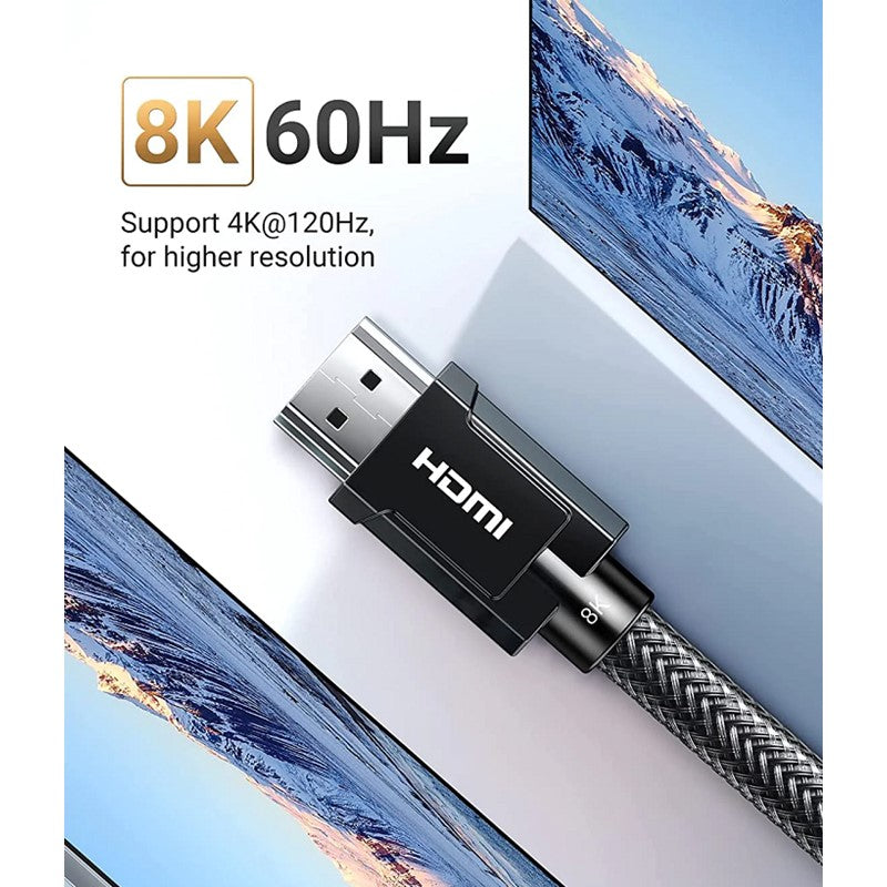 يوجرين - كابل 8K اتش دي ام اي 2.1 بطول 2 متر، رمادي