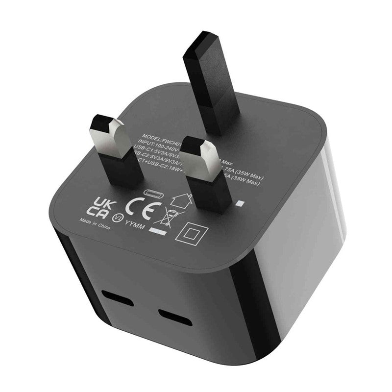 بورودو شاحن حائط مزدوج USB-C فائق السرعة مع كابل من النوع C إلى النوع C بطول 1.2 متر، أسود