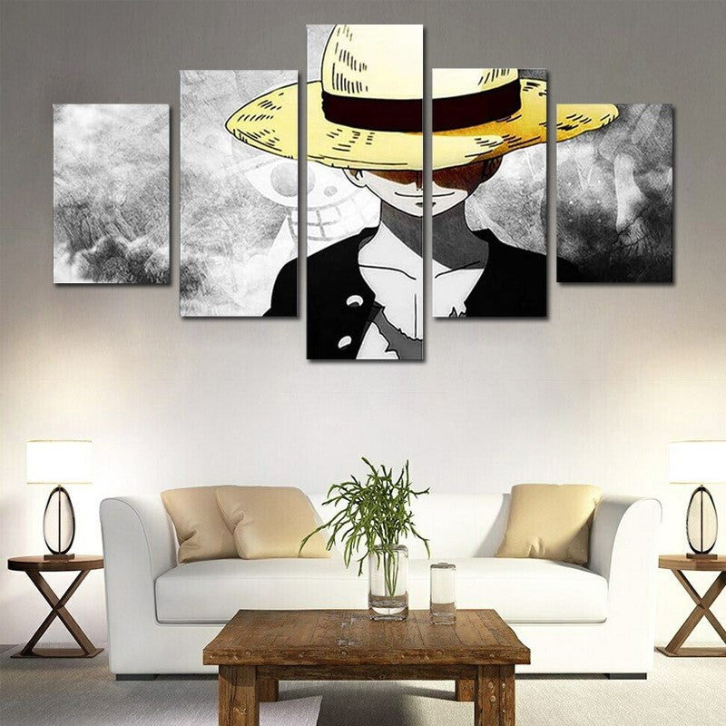Anime One Piece - Monkey D. Luffy 5 Piece Wall Painting Canvas Art Poster (30x50cmx2 / 30x65cmx2 / 30x80cmx1) With For Room & Home Decoration