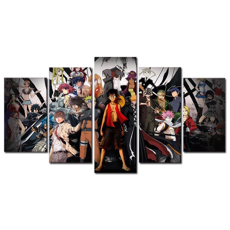 Anime - Group Photo (One Piece, Naruto, Demon Slayer, Bleach) 5 Piece Wall Painting Canvas Art Poster (30x50cmx2 / 30x65cmx2 / 30x80cmx1) With For Room & Home Decoration