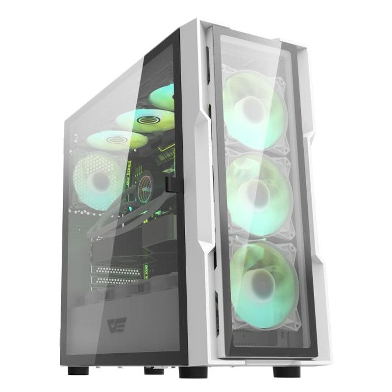 Aigo DarkFlash DK431 Glass ATX Mid Tower Gaming Case - White (With 4*ARGB Fans)