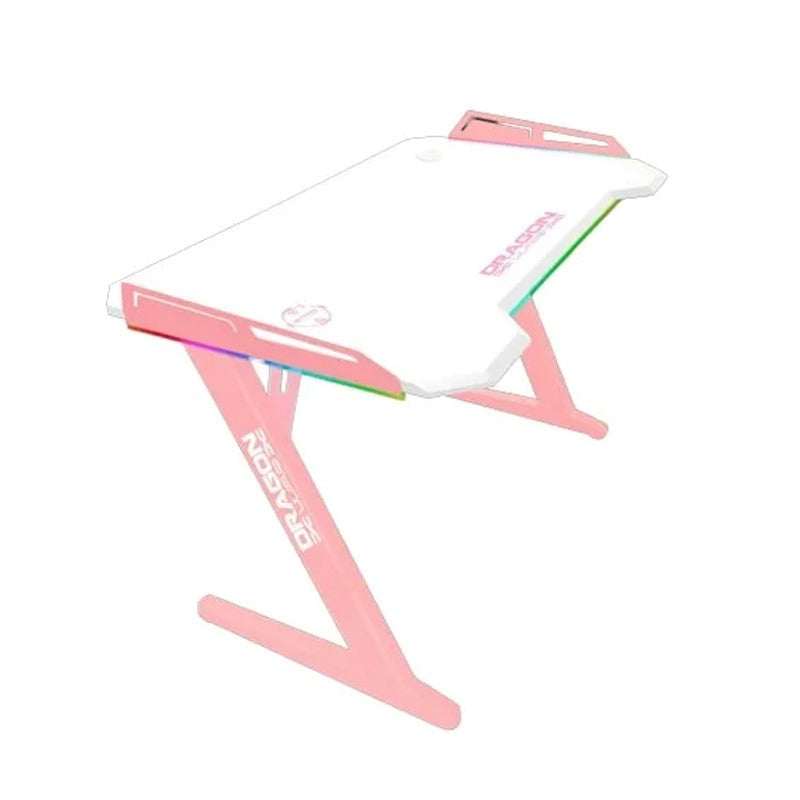 Dragon War GT-006 Gaming Desk (RGB Version), Z Shaped Leg, White Melamine Board - Pink