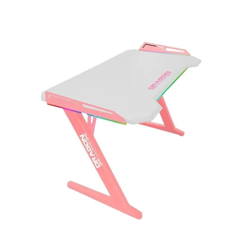 Dragon War GT-006 Gaming Desk (RGB Version), Z Shaped Leg, White Melamine Board - Pink