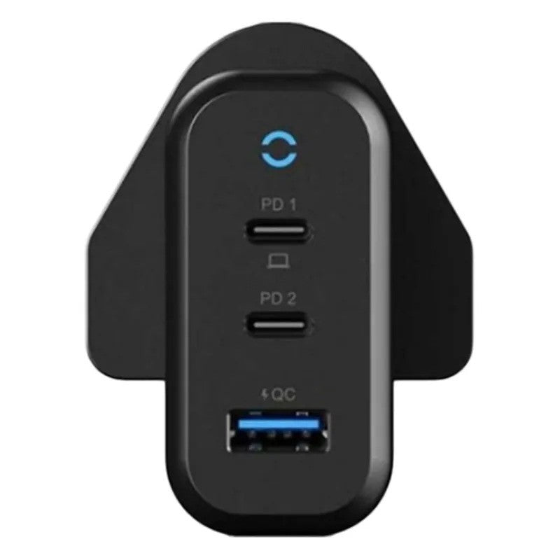 شاحن جداري باورولوجي نوع EU، 65 واط بثلاثة منافذ بتقنية PD وشاحن جداري GaN بمنفذ USB-A للشحن ال