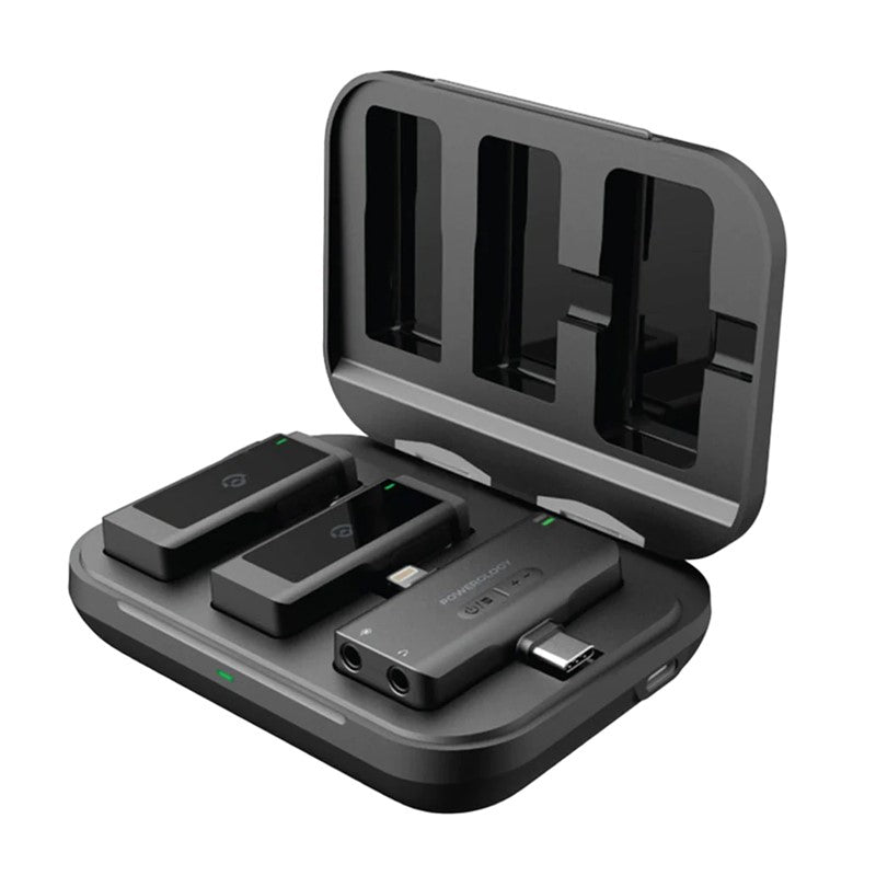 Powerology MFI Dual Connector Wireless Lavalier Microphone x2 Mic 2000mAh - Black