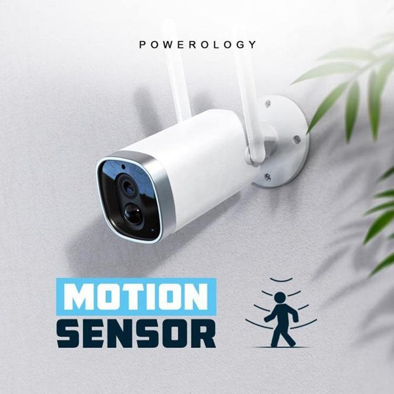 Powerology Wireless Outdoor Camera with Solar Panel, White