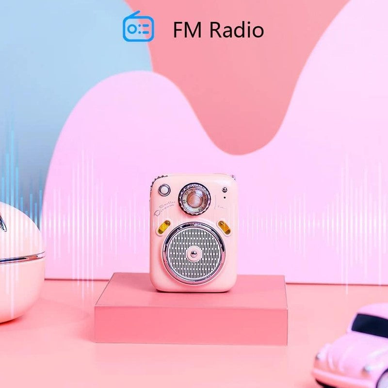 Divoom Beetles Mini Cute Portable Bluetooth, Wireless Smart Speaker With FM Radio, TF Card - Pink